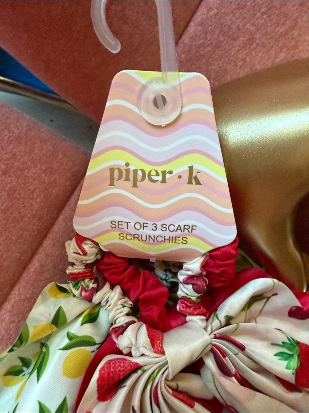 Piper-K Set of 3 Hair Scarf Set in Red, lemon, strawberries/cherries